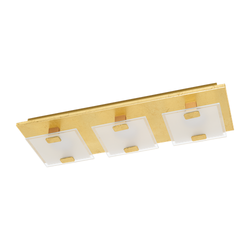 Vicaro 1 væg og loft lampe metal Guldfarvet og Glasskærme i Klar og Satineret hvid, 3x2,5W LED, længde 40,5 cm, bredde 13,5 cm, 